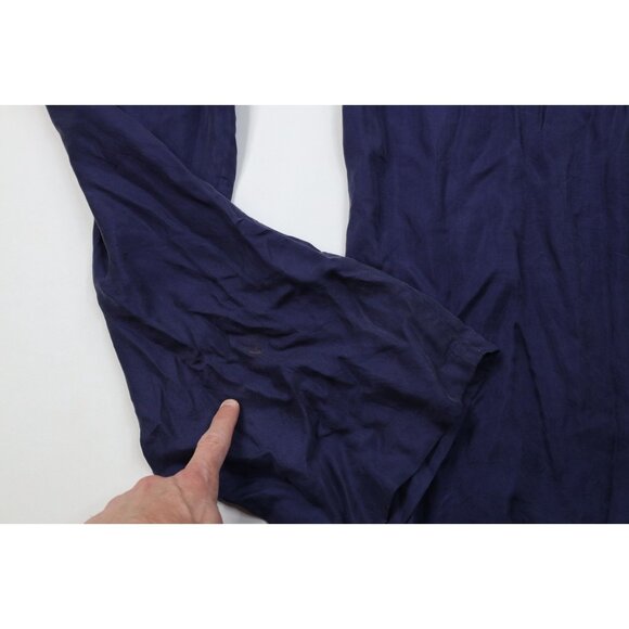 Deadstock Vintage 90s Streetwear Mens 38x37 Relaxed Fit Silk Pants Navy Blue - Picture 6 of 13